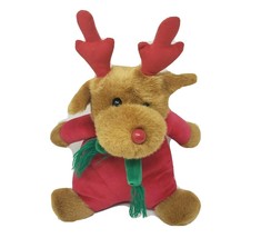 Vintage Jaisy Christmas Brown Moose / Reindeer Red Pj&#39;s Stuffed Animal Plush Toy - £44.07 GBP