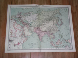 1908 Antique Political Map Of Asia Sauid Arabia India China Indonesia Russia - £23.46 GBP