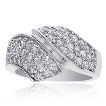 1.45 Carat Round Cut Pave Setting Diamond Double Row Bypass Ring 14k White Gold - £893.44 GBP