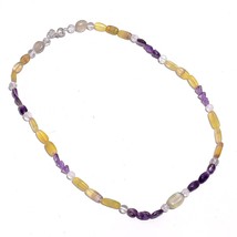Natural Fluorite Amethyst Moonstone Gemstone Smooth Beads Necklace 17&quot; UB-6498 - £8.69 GBP