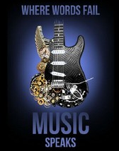 Words Fail Music Speaks Instruments Fender Guitar Retro Decor Metal Tin ... - £12.67 GBP