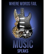 Words Fail Music Speaks Instruments Fender Guitar Retro Decor Metal Tin ... - £12.63 GBP
