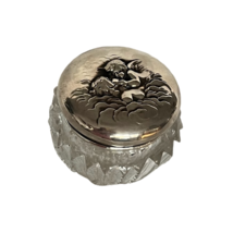 Unger Bros Crystal Powder Jar Repousse Love&#39;s Dream Art Nouveau Sterling Silver - £233.08 GBP