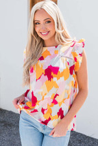 Printed Round Neck Flutter Sleeve Top - £19.60 GBP