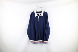 NOS Vintage 70s Streetwear Mens 2XL Striped Pullover Collared Rugby Polo Blue - £55.18 GBP