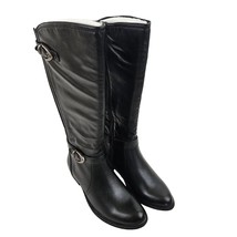 Bare Traps Riding Boots Womens 6.5 Tall Black Faux Leather Buckle Strap Zip Up - £30.63 GBP