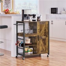 Kitchen Island Cart Rolling Storage Cabinet On Wheels With Open Shelves Rustic - £119.49 GBP