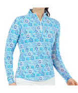 NWT Ladies IBKUL TERRA SEAFOAM BLUE Long Sleeve Mock Golf Shirt XS S M L... - $64.99
