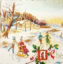 Cheerful Christmas 1910s Greeting Postcard Embossed Ice Skating Pond PCBG6B - £19.63 GBP