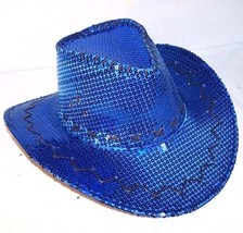 SEQUIN BLUE COWBOY HAT cowgirl hats western pageant caps cowboys rodeo head wear - £7.58 GBP