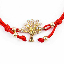 Kabbalah Red String Bracelet 14k Gold Tree of Life Zirconia Good Luck Protection - £118.01 GBP