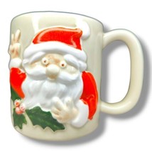 Vintage Otagiri  Santa Claus 3D Peace Sign Coffee Mug Made Japan Handpainted C31 - £17.29 GBP