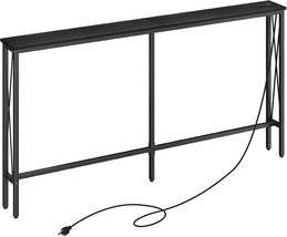 Elyken 5.9&quot; Narrow Console Sofa Table With Power Outlets, 5.9&quot; Dx63, Black - $1,316.22 MXN