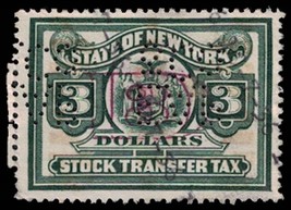 US REVENUE Stamp - New York Stock Transfer, $3, Overprint 1319 - £1.17 GBP