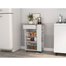 White &amp; Light Oak Kitchen Cart: 5 Shelves, 1 Drawer - $3,902.90 MXN