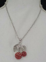 Silver Color Chain Necklace With Red Cherry Charm Pendant Glitz Fashion Jewelry - £7.96 GBP