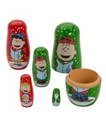 Peanuts Christmas Wooden Nesting Dolls Charlie Brown Lucy Sally Snoopy 5... - £54.59 GBP