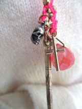 Religious Charm Necklace Cross Sword Skull 925 Sterling Silver Heart Pink Chain - £14.87 GBP