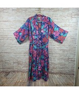 VTG California Dynasty Floral Silky Satin Long Open Front Tie Robe with ... - $14.01