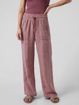 Athleta Cabo Linen Wide Leg Pant Womens 6 Heather Burgundy Zip Pockets  - $34.29