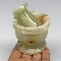 0.7 lbs, 2.2&quot;x2.5&quot;, Natural Green Onyx Crystal Pestle and Mortar Handmad... - $59.39