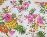 Flannel Back Vinyl Tablecloth 52&quot; x 70&quot; Oblong, FRUITS &amp; FLOWERS ON WHIT... - $15.83