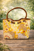 Spartina 449 Daufuskie Island Natural Linen Floral Tote Bag Yellow Retro... - $44.99