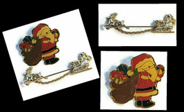 2 Holiday Christmas Santa Enameled Metal Fashion Brooch Pins Collectible Avon - £19.97 GBP