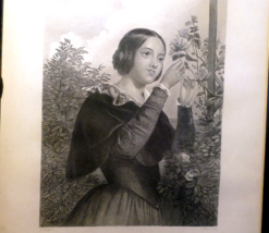 "The Garden Flower" Woman Engraving Victorian J. Wright Print Etching Poetry - $1,381.26 MXN