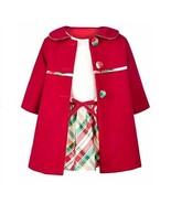 Blueberi Gold Baby Girls 6-9M Red Velvet Jacket 2Pc White Metallic Dress... - $559.56 MXN