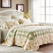 2PC Global Trends Bloomfield Ivory 100% Cotton Twin Quilt Set - £143.84 GBP