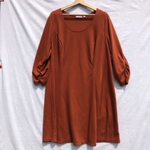 Burnt Orange Brown A Line Knit Dress Susan Graver Dress Sz 2X Ruched Sleeves - £27.60 GBP