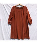 Burnt Orange Brown A Line Knit Dress Susan Graver Dress Sz 2X Ruched Sle... - £27.08 GBP