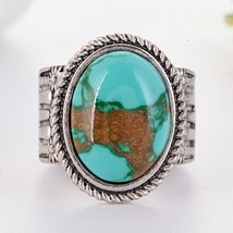 Bohemian Style Large Oval Turquoises Blue Stone  Rings Bague for Women Man Vinta - £7.55 GBP