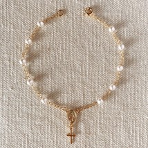 18k Gold Filled Pearl Rosary Bracelet - £4.60 GBP