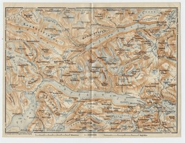 1909 Original Antique Map Of Vicinity Of Bygdin Tyin Lake / Jotunheimen / Norway - £16.90 GBP