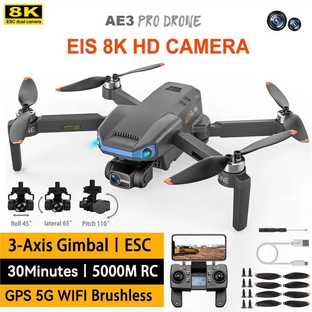 Hot AE3 Pro Max GPS Drone 8K Dual Camera 3-Axis Gimbal Obstacle Avoidance  - £182.50 GBP+