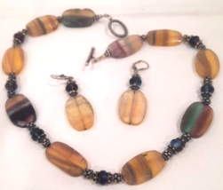 VTG Fluorite Necklace, Earrings Handmade Artisan Set Each Faceted Rainbow 18&quot; - £39.71 GBP