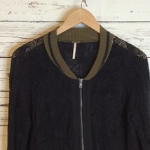 Free People black lace varsity zip up bomber knit sweater  jacket size S - $31.68