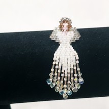 Beaded Angel Delicate Fringe White Silver Halo Brooch Pin 2&quot; Religious - $24.74