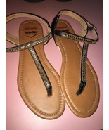 Womens Size 6 Alpine Swiss Sandals Black Rhinestone Shiny Summer Straps ... - $47.45 CAD