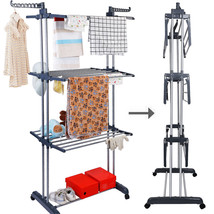 3 Tier Laundry Organizer Folding Drying Rack Clothes Dryer Hanger Stand Mobile - £63.52 GBP