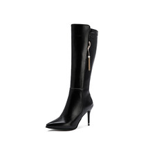Party style sexy pointed toe knee high boots fashion chain zipper black white hi - £75.29 GBP