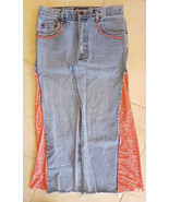 Arizona Jean Co Altered Denim Skirt-Handmade-Beads-Fabric-Hippie Vtg-gra... - £21.65 GBP