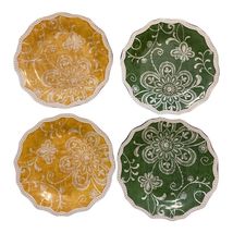 Pier 1 Imports Set of 8" Salad Plates "Maribeth" Pattern Green/Yellow - $432.90 MXN