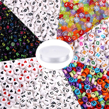 1900Pcs 7 Colors round Letter Beads Acrylic Alphabet Number Beads with 1 Roll El - £14.44 GBP