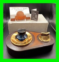 Stunning Rare Vintage Evans Genuine Leather Desk Set Lighter &amp; Ink Well With Box - £142.43 GBP