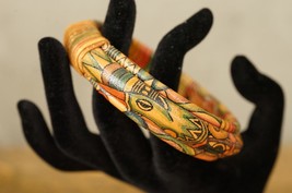 Vintage Artisan Jewelry Leather Wrapped Tattoo Graphic Art 16MM Bangle B... - $20.99