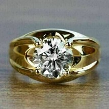 Vero Moissanite 2Ct Taglio Rotondo Solitario Pinky Anello 14K Oro Giallo Argento - £109.96 GBP