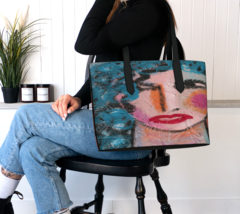 Original Abstract Painting on Vegan Leather Shoulder Bag Handbag Tote Bag Purse - £76.79 GBP